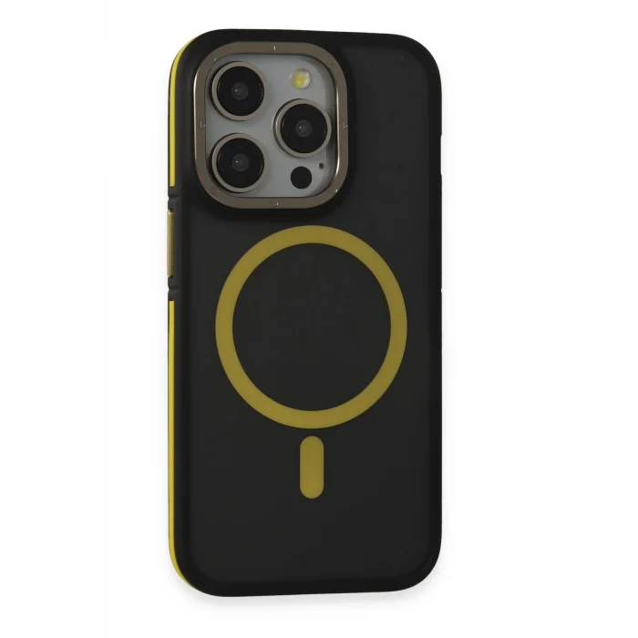 Mey İthalat®   iPhone 14 Pro Max Kılıf Rocky Magsafe Kapak - Siyah-Sarı
