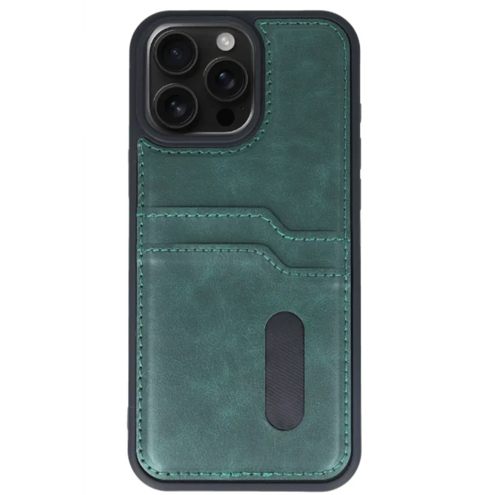 Mey İthalat®   iPhone 14 Pro Max Kılıf Sara Kartvizitli Deri Kılıf - Koyu Yeşil