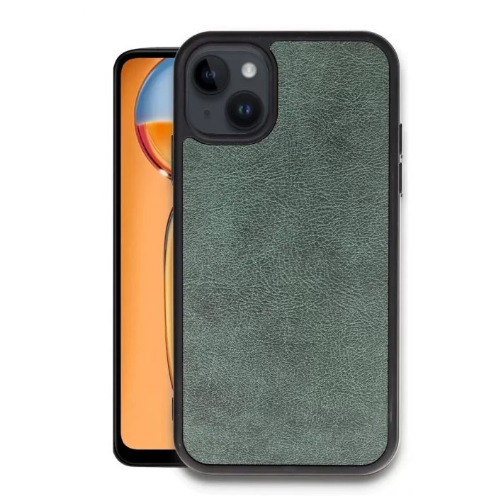 Mey İthalat®   iPhone 15 Kılıf Aras Deri Kapak - Koyu Yeşil