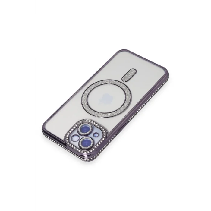 Mey İthalat®   iPhone 15 Kılıf Joke Simli Magneticsafe Kılıf - Derin Mor