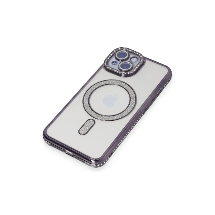 Mey İthalat®   iPhone 15 Kılıf Joke Simli Magneticsafe Kılıf - Derin Mor