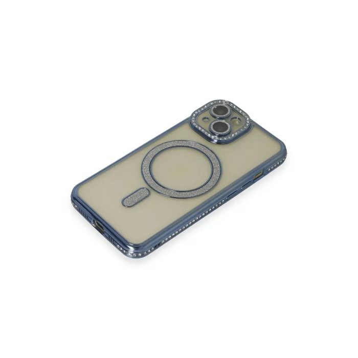 Mey İthalat®   iPhone 15 Kılıf Joke Simli Magneticsafe Kılıf - Lacivert