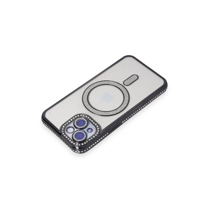 Mey İthalat®   iPhone 15 Kılıf Joke Simli Magneticsafe Kılıf - Siyah