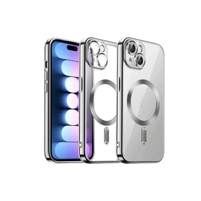 Mey İthalat®   iPhone 15 Kılıf Kross Magneticsafe Kapak - Gümüş