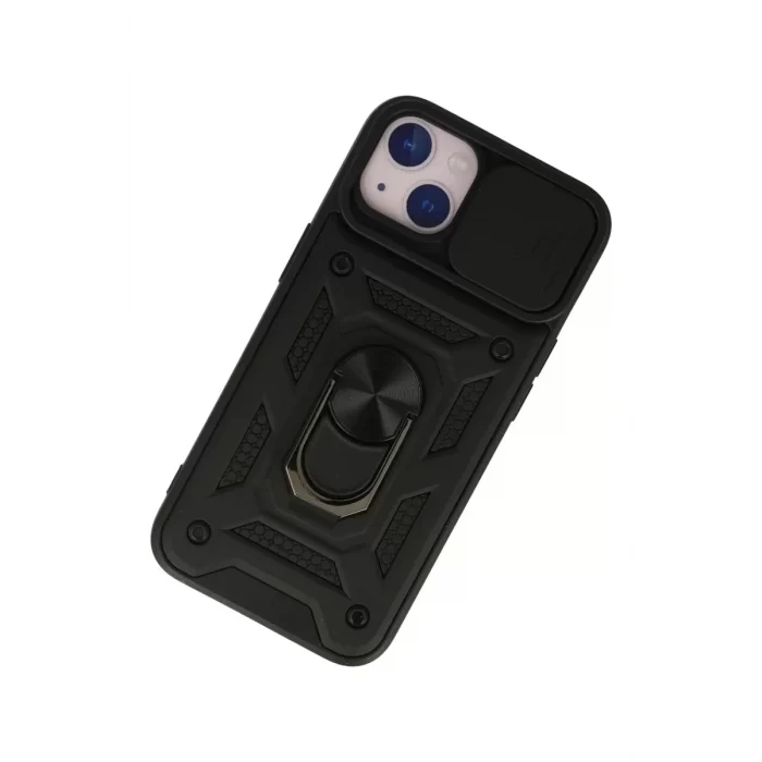 Mey İthalat®   iPhone 15 Kılıf Pars Lens Yüzüklü Silikon - Siyah