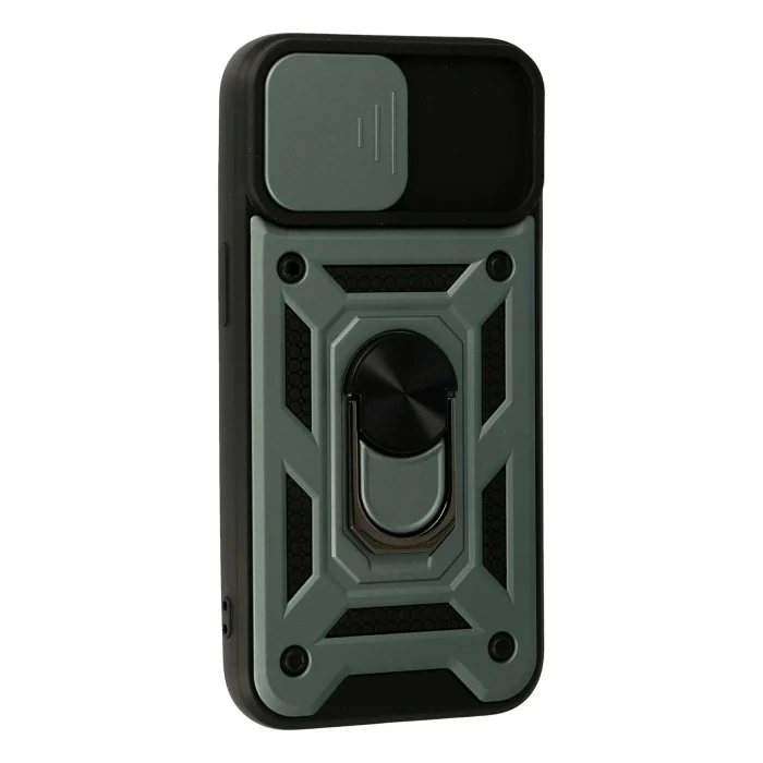 Mey İthalat®   iPhone 15 Kılıf Pars Lens Yüzüklü Silikon - Yeşil