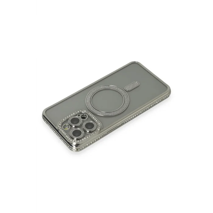 Mey İthalat®   iPhone 15 Pro Kılıf Joke Simli Magneticsafe Kılıf - Gri