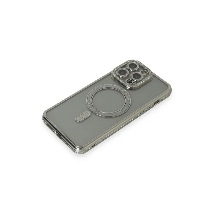 Mey İthalat®   iPhone 15 Pro Kılıf Joke Simli Magneticsafe Kılıf - Gri