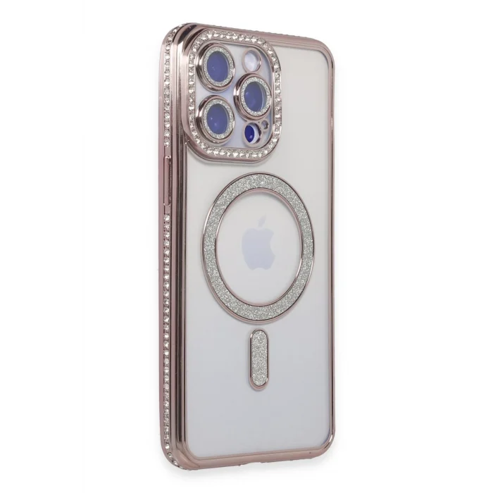 Mey İthalat®   iPhone 15 Pro Kılıf Joke Simli Magneticsafe Kılıf - Pembe