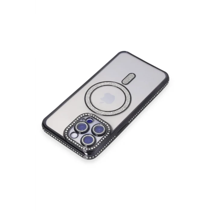 Mey İthalat®   iPhone 15 Pro Kılıf Joke Simli Magneticsafe Kılıf - Siyah