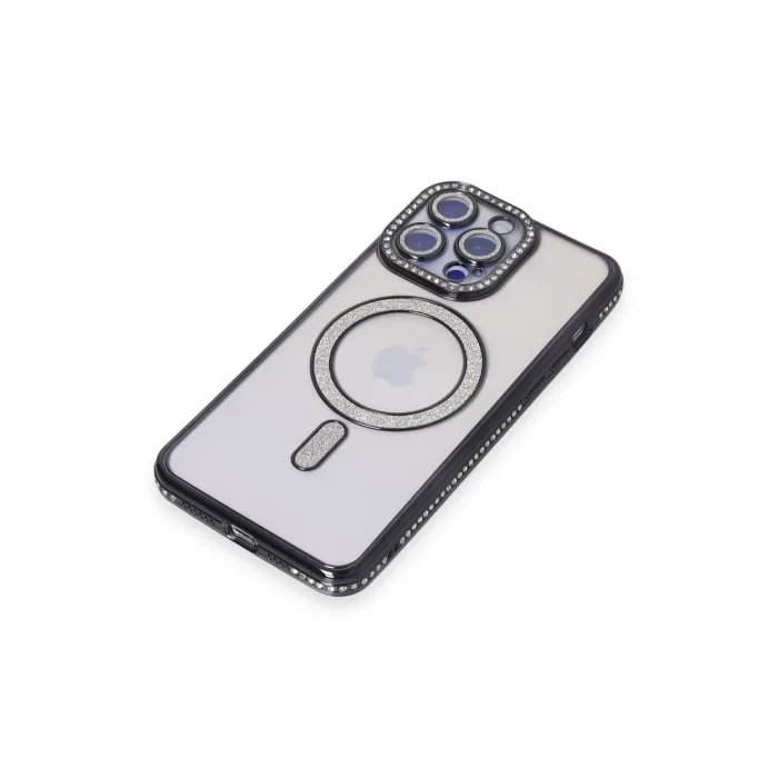 Mey İthalat®   iPhone 15 Pro Kılıf Joke Simli Magneticsafe Kılıf - Siyah