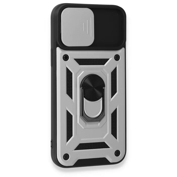 Mey İthalat®   iPhone 15 Pro Kılıf Pars Lens Yüzüklü Silikon - Gümüş