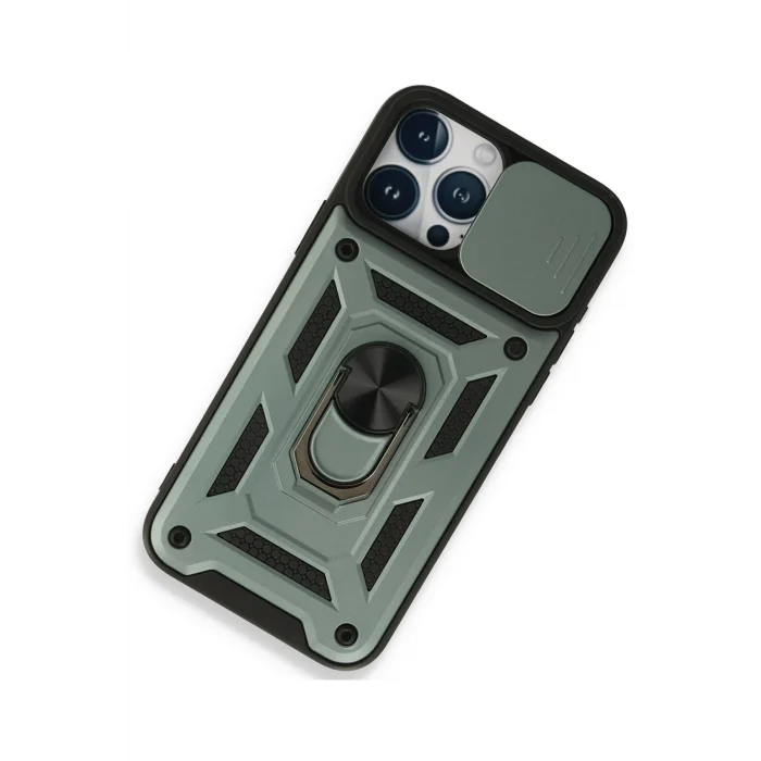 Mey İthalat®   iPhone 15 Pro Kılıf Pars Lens Yüzüklü Silikon - Yeşil