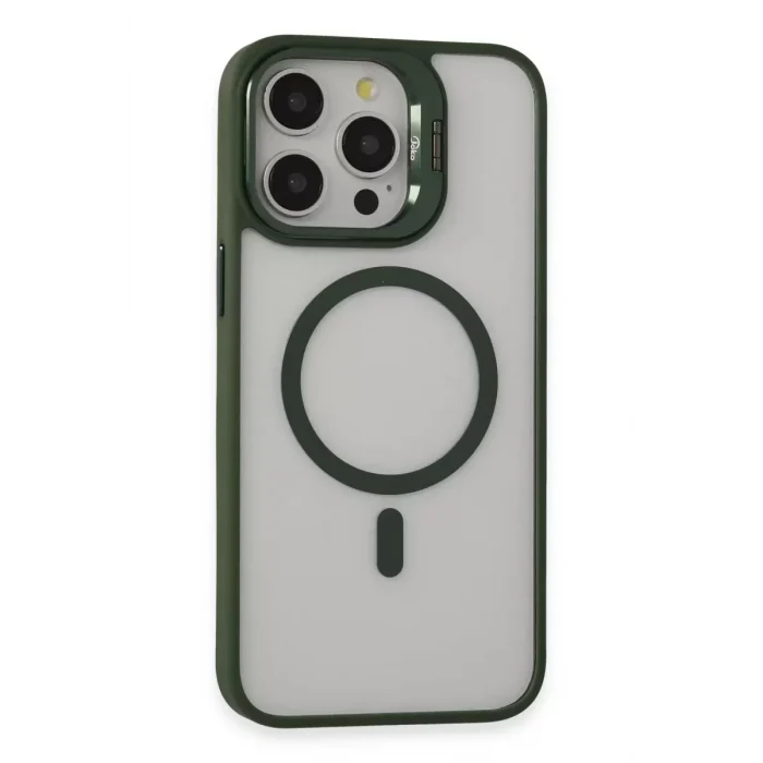 Mey İthalat®   iPhone 15 Pro Kılıf Roblox Lens Magsafe Standlı Kapak - Koyu Yeşil