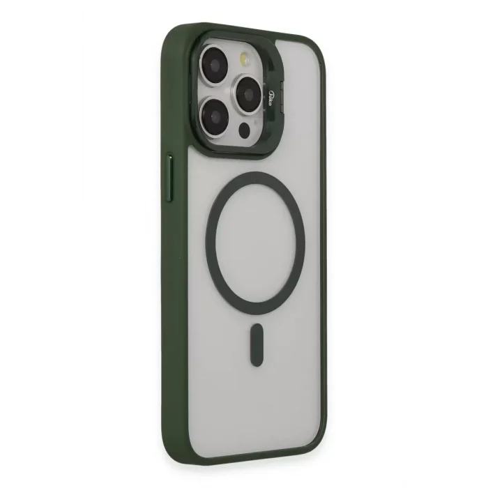 Mey İthalat®   iPhone 15 Pro Kılıf Roblox Lens Magsafe Standlı Kapak - Koyu Yeşil