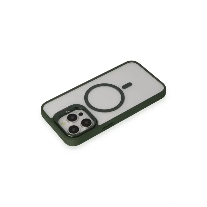 Mey İthalat®   iPhone 15 Pro Kılıf Roblox Lens Magsafe Standlı Kapak - Koyu Yeşil