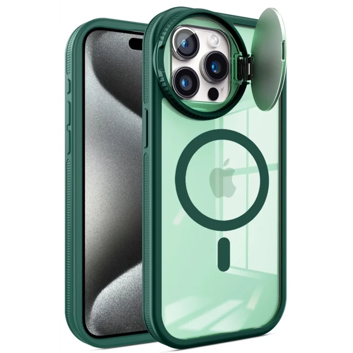 Mey İthalat®   iPhone 15 Pro Kılıf Teleskop Lens Magsafe Silikon Kapak - Koyu Yeşil