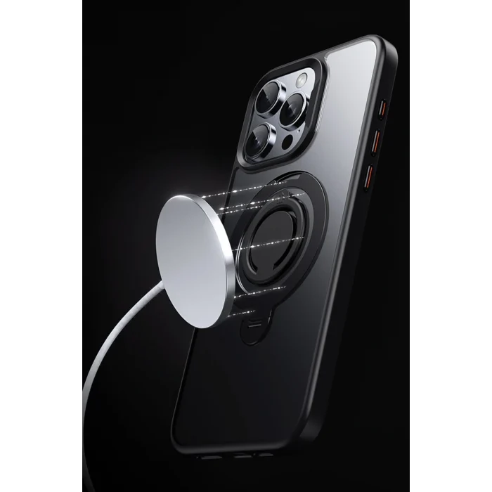 Mey İthalat®   iPhone 15 Pro Max Avatar 360 Dönen Magsafe Kapak - Siyah