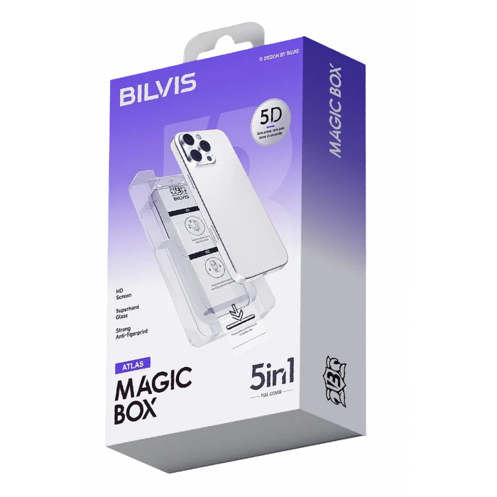 Mey İthalat®   iPhone 15 Pro Max Bilvis 5in1 3D Magic Cam Ekran Koruyucu - Siyah