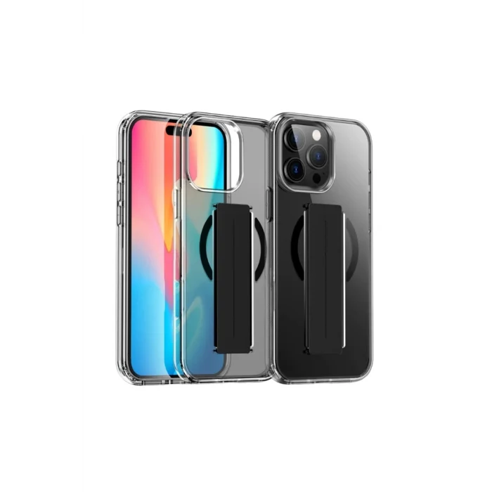 Mey İthalat®   iPhone 15 Pro Max Kılıf Alfa Magsafe Standlı Kapak - Siyah
