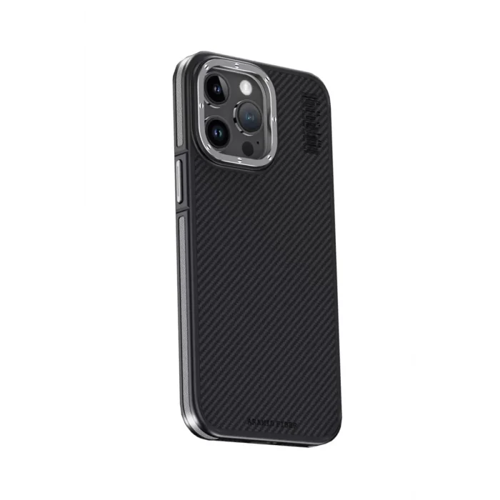 Mey İthalat®   iPhone 15 Pro Max Kılıf Aramid 600D Kevlar Karbon Fiber Magsafe Kapak - Gri
