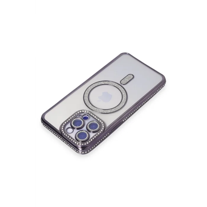 Mey İthalat®   iPhone 15 Pro Max Kılıf Joke Simli Magneticsafe Kılıf - Derin Mor