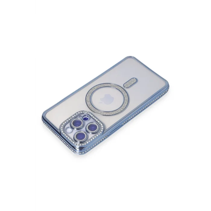 Mey İthalat®   iPhone 15 Pro Max Kılıf Joke Simli Magneticsafe Kılıf - Mavi