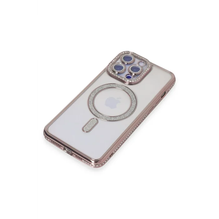 Mey İthalat®   iPhone 15 Pro Max Kılıf Joke Simli Magneticsafe Kılıf - Pembe