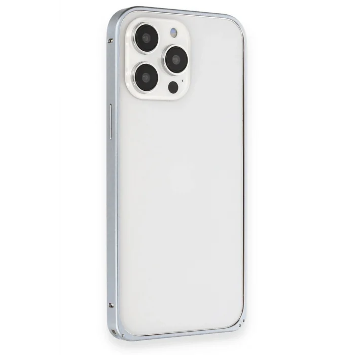 Mey İthalat®   iPhone 15 Pro Max Kılıf Metal Bumper Magneticsafe Kapak - Gri