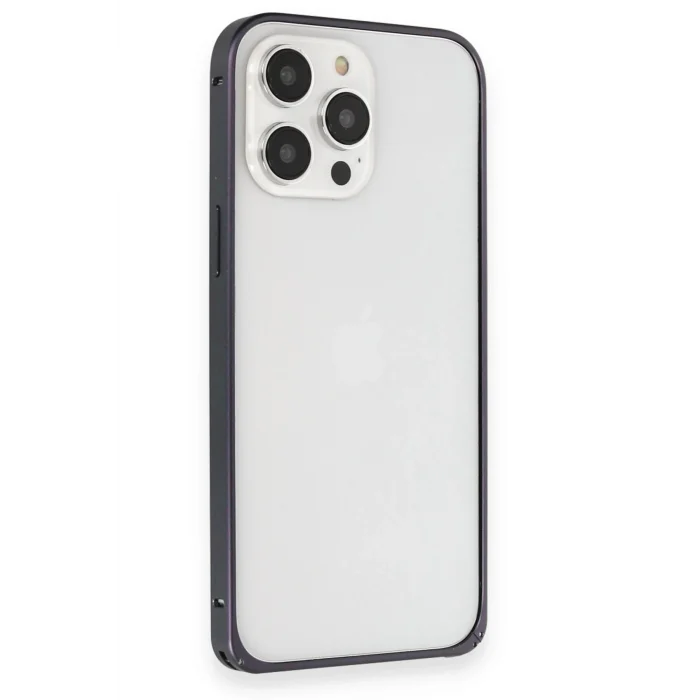 Mey İthalat®   iPhone 15 Pro Max Kılıf Metal Bumper Magneticsafe Kapak - Lacivert