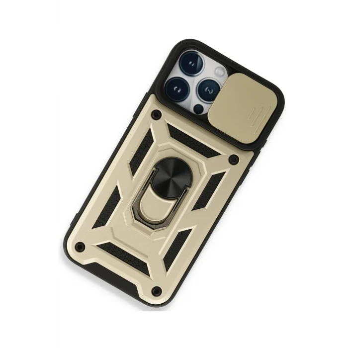Mey İthalat®   iPhone 15 Pro Max Kılıf Pars Lens Yüzüklü Silikon - Gold