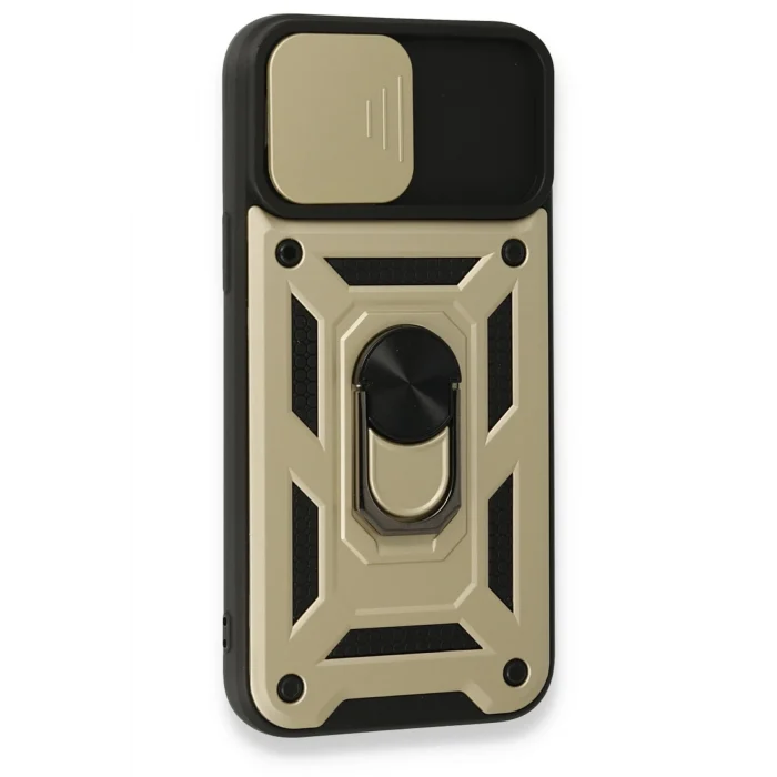 Mey İthalat®   iPhone 15 Pro Max Kılıf Pars Lens Yüzüklü Silikon - Gold