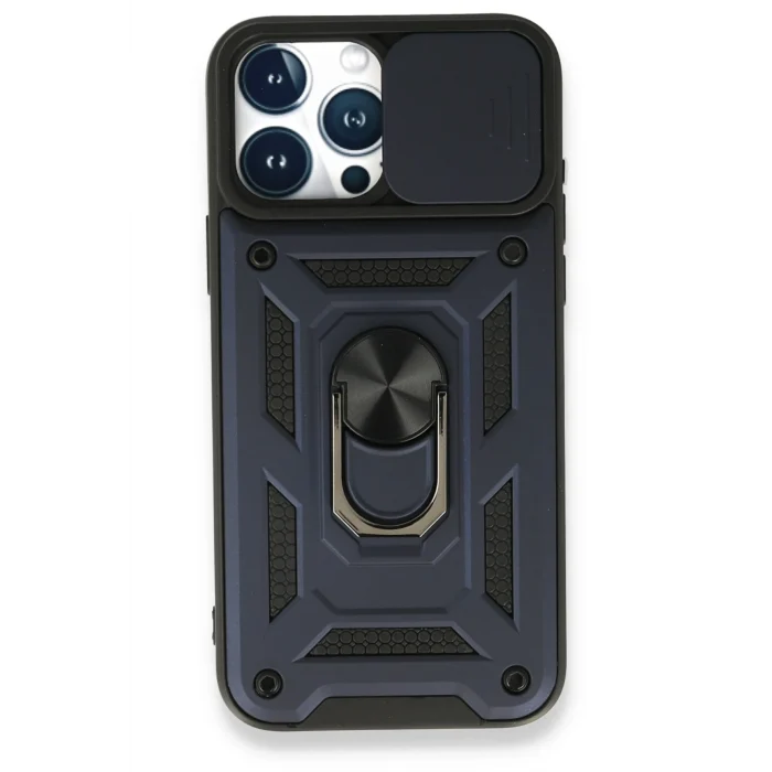 Mey İthalat®   iPhone 15 Pro Max Kılıf Pars Lens Yüzüklü Silikon - Lacivert