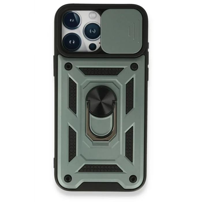 Mey İthalat®   iPhone 15 Pro Max Kılıf Pars Lens Yüzüklü Silikon - Yeşil