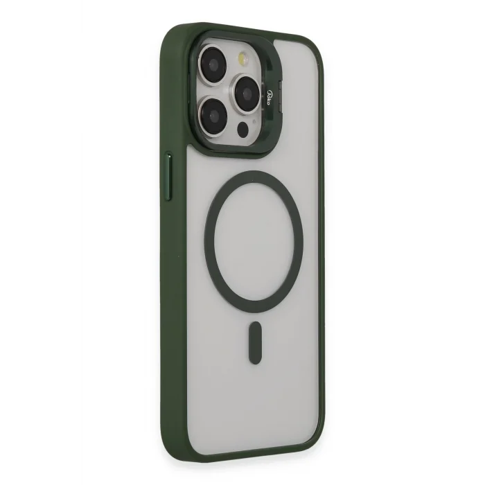 Mey İthalat®   iPhone 15 Pro Max Kılıf Roblox Lens Magsafe Standlı Kapak - Koyu Yeşil