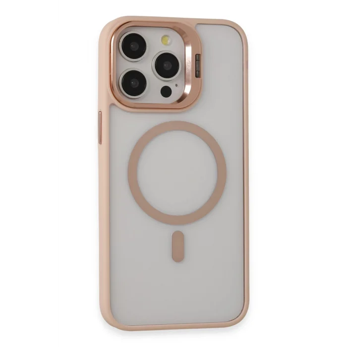 Mey İthalat®   iPhone 15 Pro Max Kılıf Roblox Lens Magsafe Standlı Kapak - Pudra