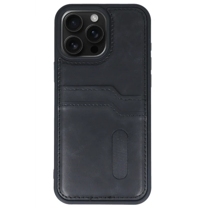 Mey İthalat®   iPhone 15 Pro Max Kılıf Sara Kartvizitli Deri Kılıf - Siyah