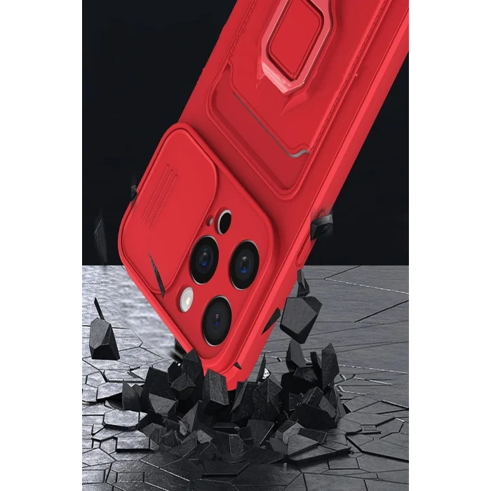 Mey İthalat®   iPhone 15 Pro Max Kılıf Zuma Kartvizitli Yüzüklü Silikon - Lacivert