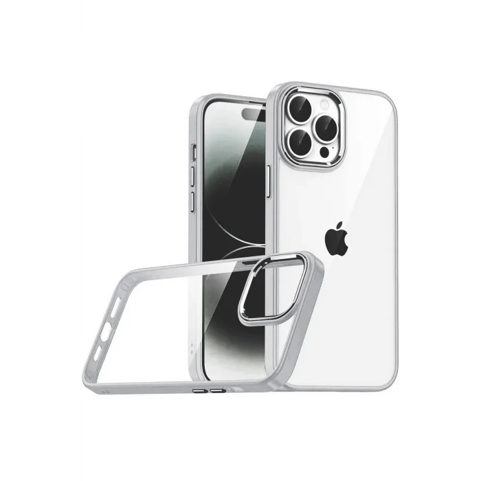 Mey İthalat®   iPhone 15 Pro Max  Lensli Silikon - Gümüş