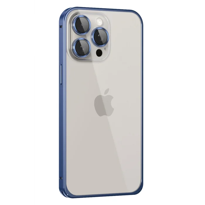 Mey İthalat®   iPhone 15 Pro Metal Bumper Mat Kapak - Lacivert