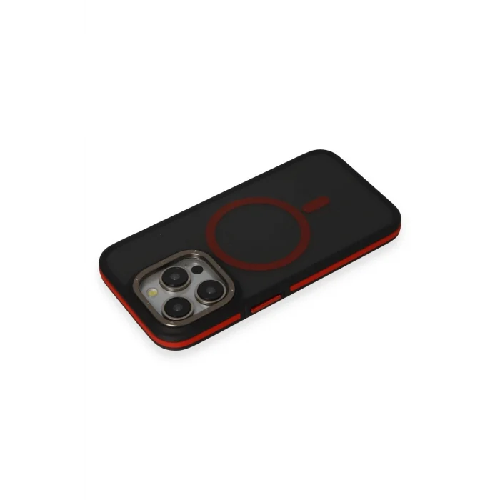 Mey İthalat®   iPhone 15 Pro Rocky Magsafe Kapak - Siyah-Kırmızı