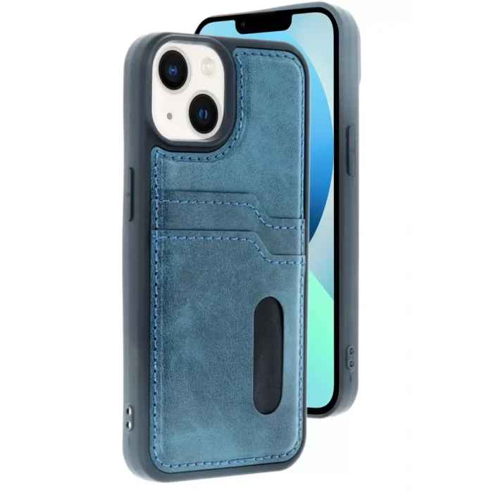 Mey İthalat®   iPhone 15 Sara Kartvizitli Deri Kılıf - Lacivert