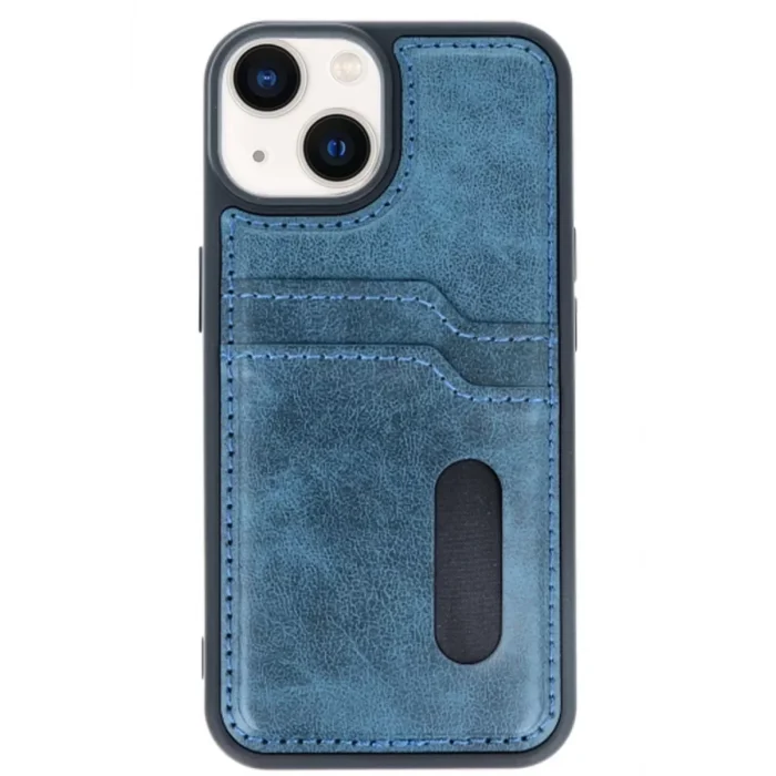 Mey İthalat®   iPhone 15 Sara Kartvizitli Deri Kılıf - Lacivert