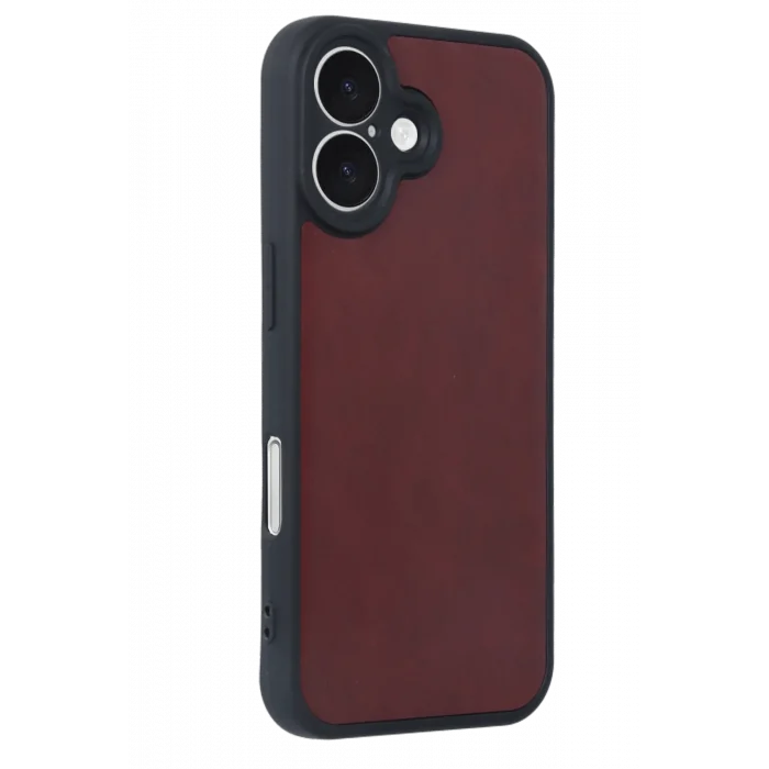 Mey İthalat®   iPhone 16 Kılıf Aras Deri Kapak - Bordo