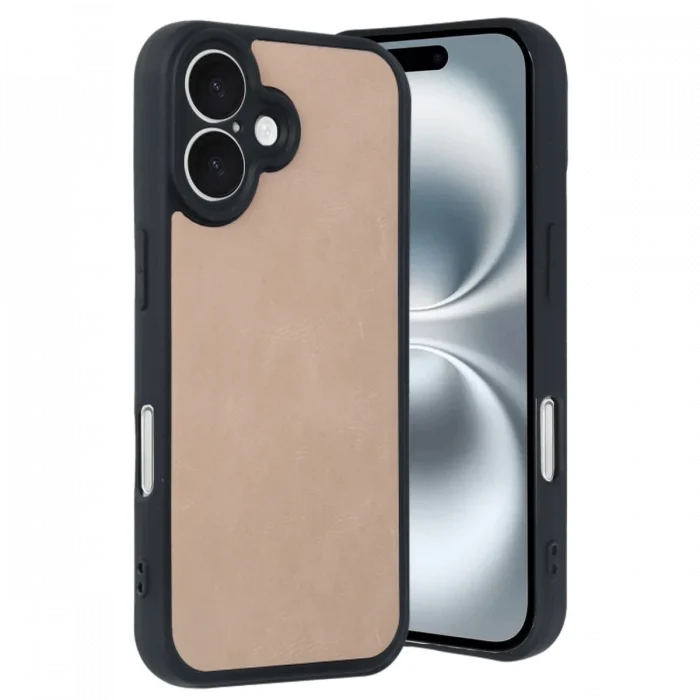 Mey İthalat®   iPhone 16 Kılıf Aras Deri Kapak - Pudra