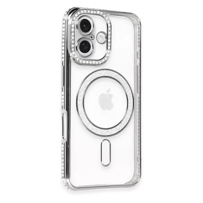 Mey İthalat®   iPhone 16 Kılıf Joke Simli Magneticsafe Kılıf - Gri