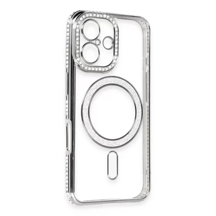 Mey İthalat®   iPhone 16 Kılıf Joke Simli Magneticsafe Kılıf - Gri