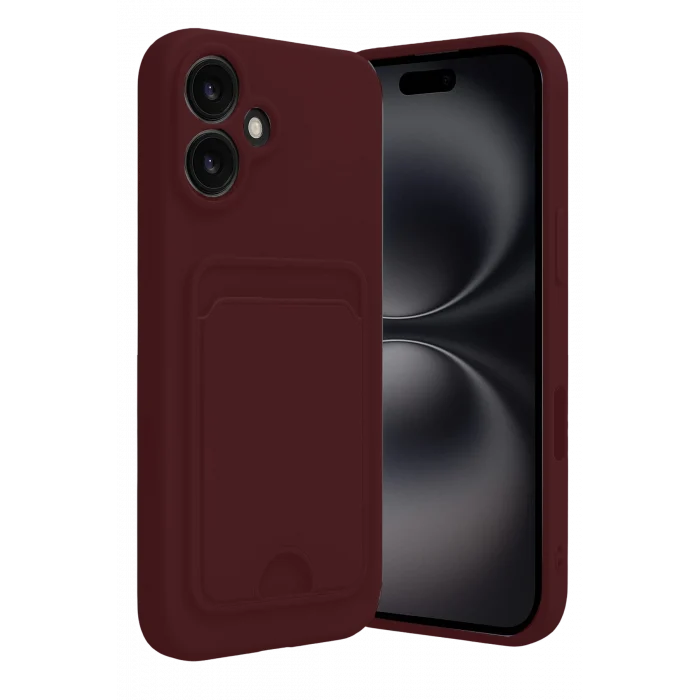 Mey İthalat®   iPhone 16 Kılıf Kelvin Kartvizitli Silikon - Bordo