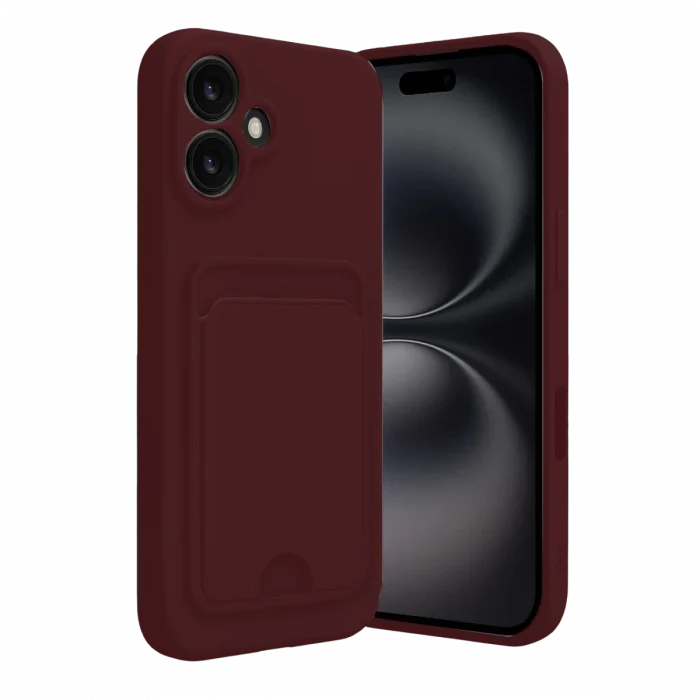 Mey İthalat®   iPhone 16 Kılıf Kelvin Kartvizitli Silikon - Bordo