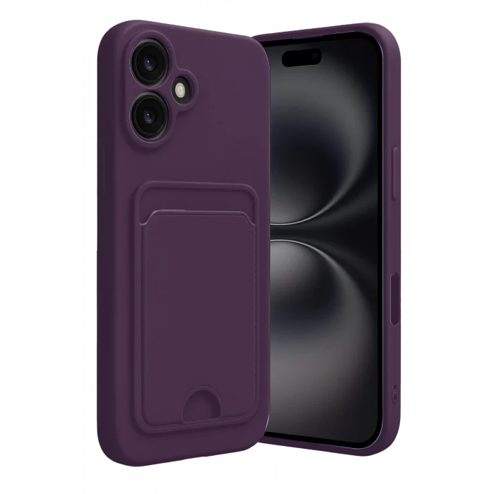 Mey İthalat®   iPhone 16 Kılıf Kelvin Kartvizitli Silikon - Derin Mor